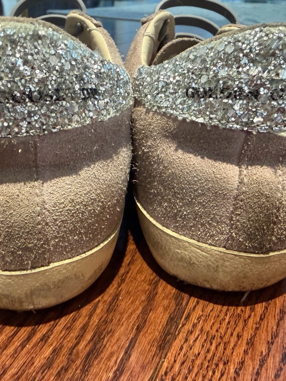 Golden Goose Silver Glitter Sneakers with Neon Green Star - Picture 7 of 11